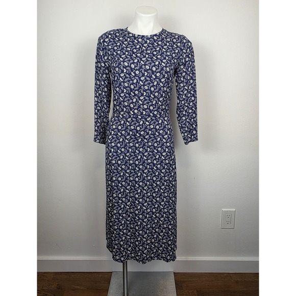 Reformation Monterey Navy Blue Floral Midi Dress Long Sleeve Size 6 - Picture 1 of 9